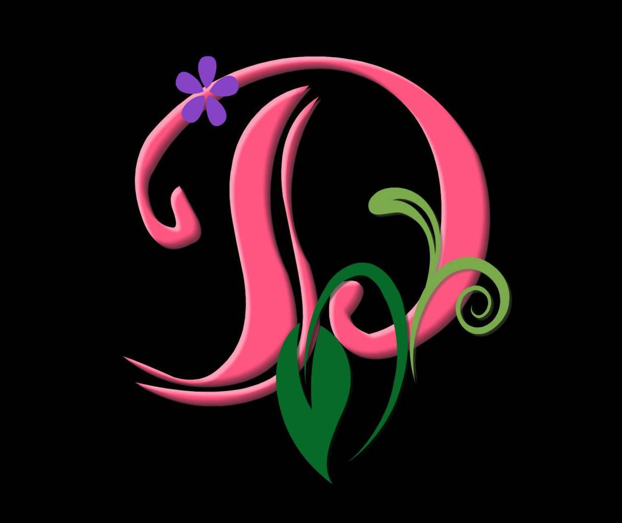 pink letter D, purple flower, green vines, SD Desktop Wallpaper