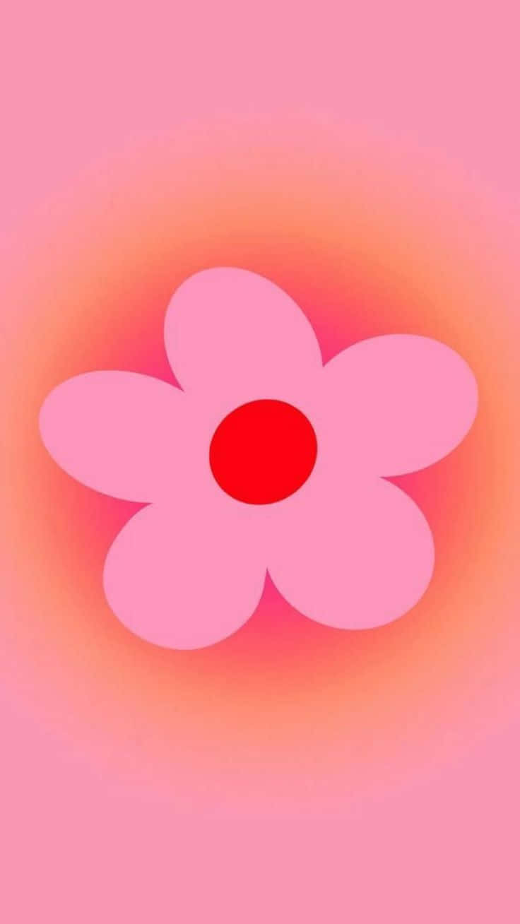 pink flower, red center, gradient pink background, HD Phone Wallpaper