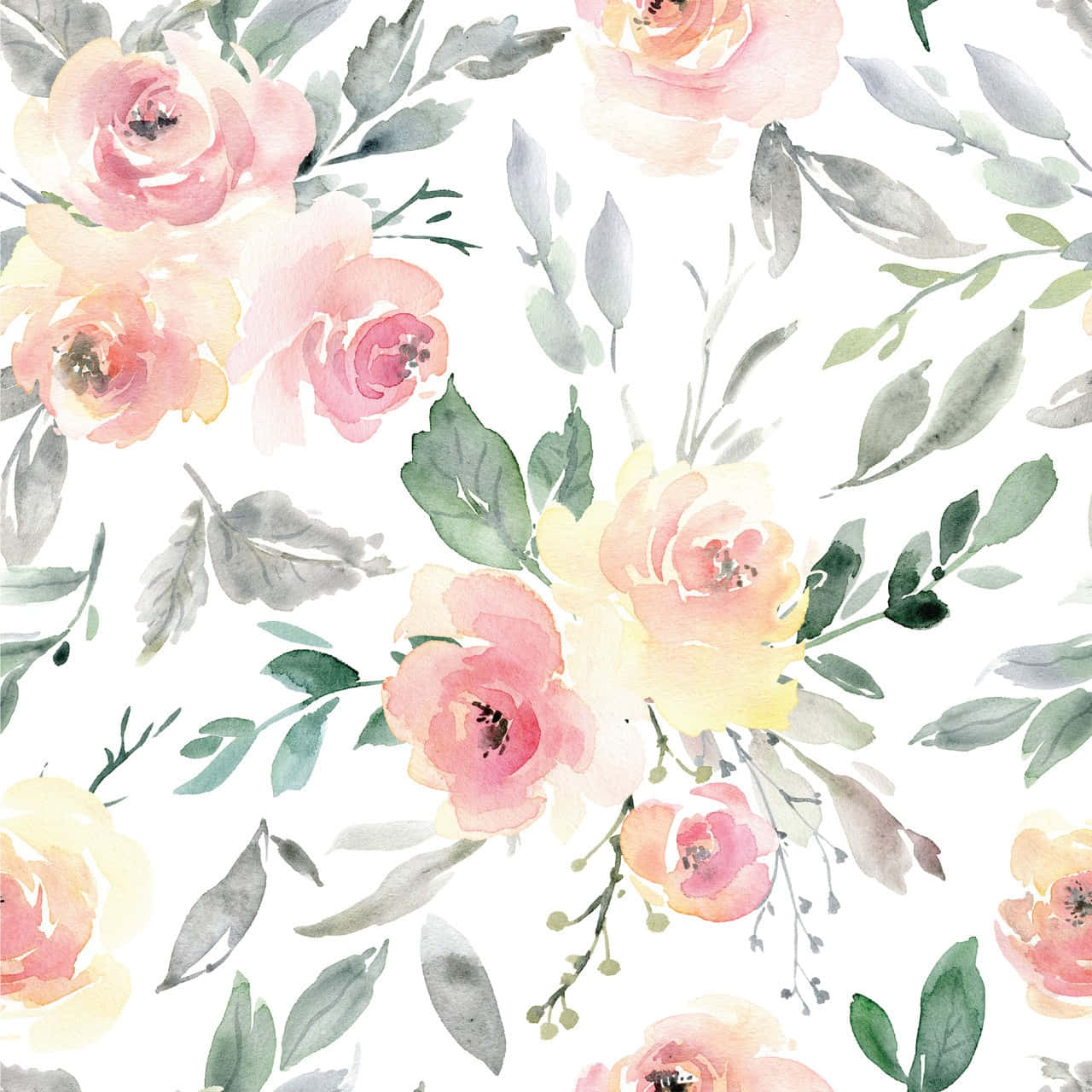 watercolor floral pattern, blush pink roses, pastel pinks, HD Desktop Wallpaper