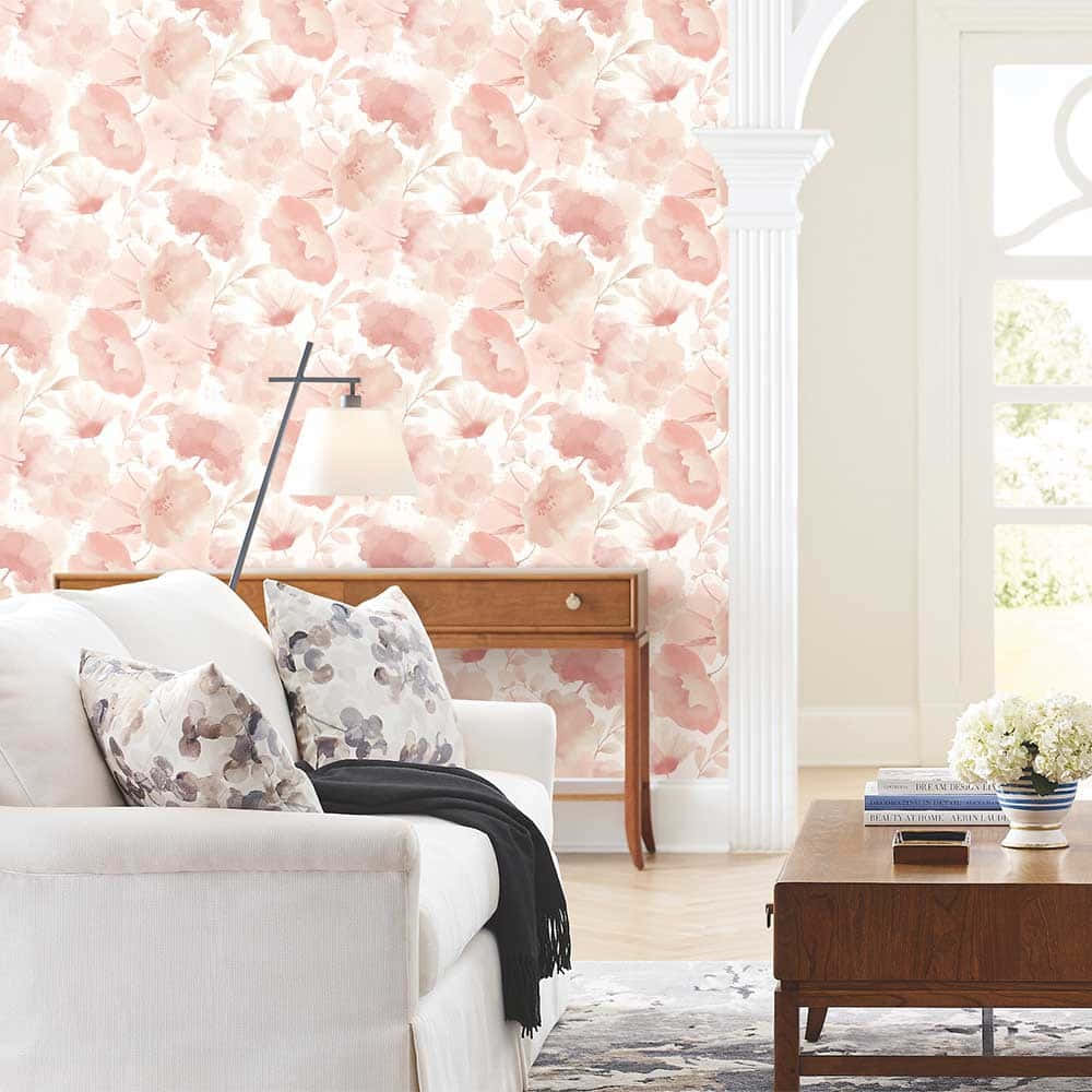 blush, floral wallpaper, white sofa, SD Desktop Wallpaper