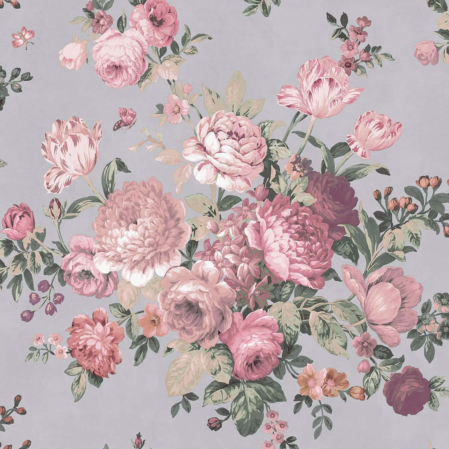 vintage blush floral pattern, soft pink peonies, tulips, HD Desktop Wallpaper