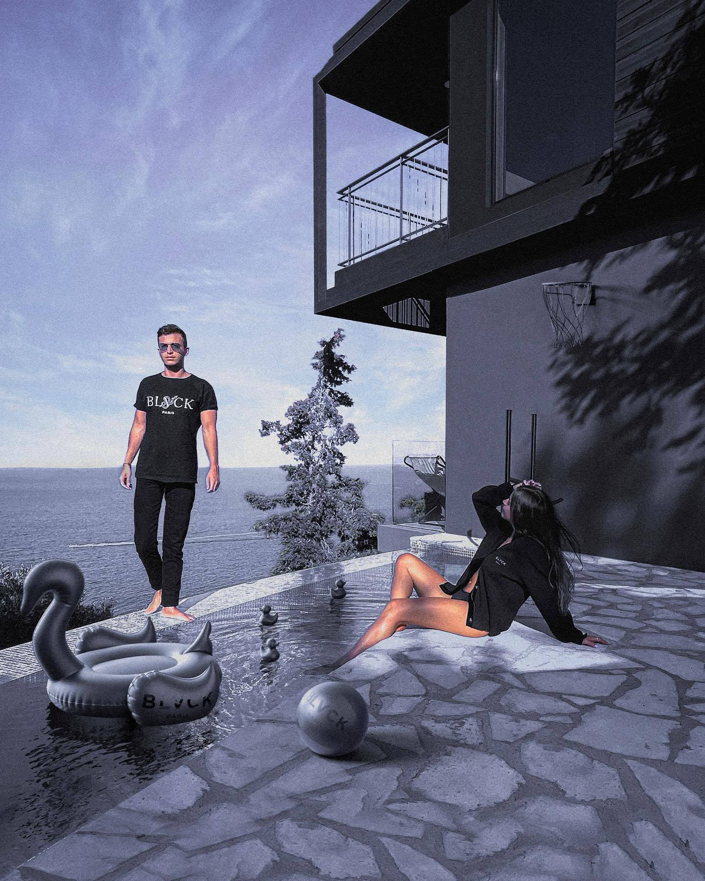 Blvck Paris, seaside terrace, inflatable swan, HD Phone Wallpaper