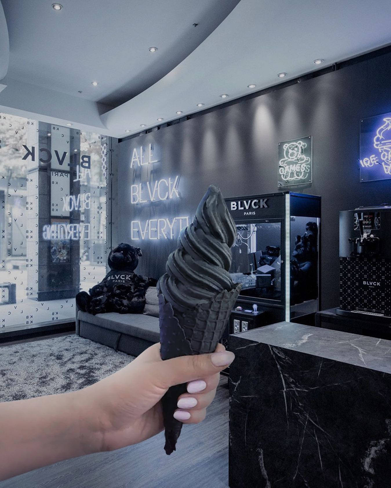 Blvck Paris, black swirled ice cream cone, sleek modern black interior, HD Phone Wallpaper