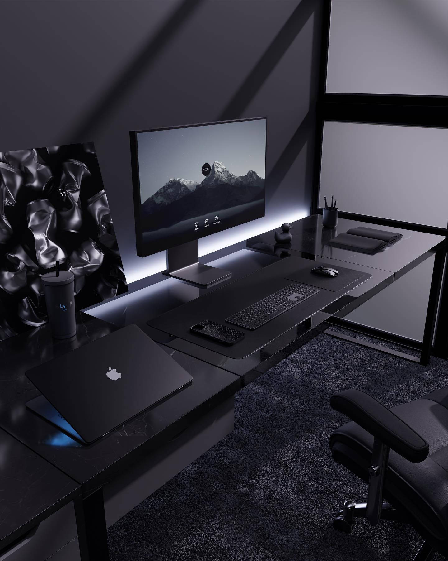 Blvck Paris, Paris, sleek black minimalist home office, HD Phone Wallpaper