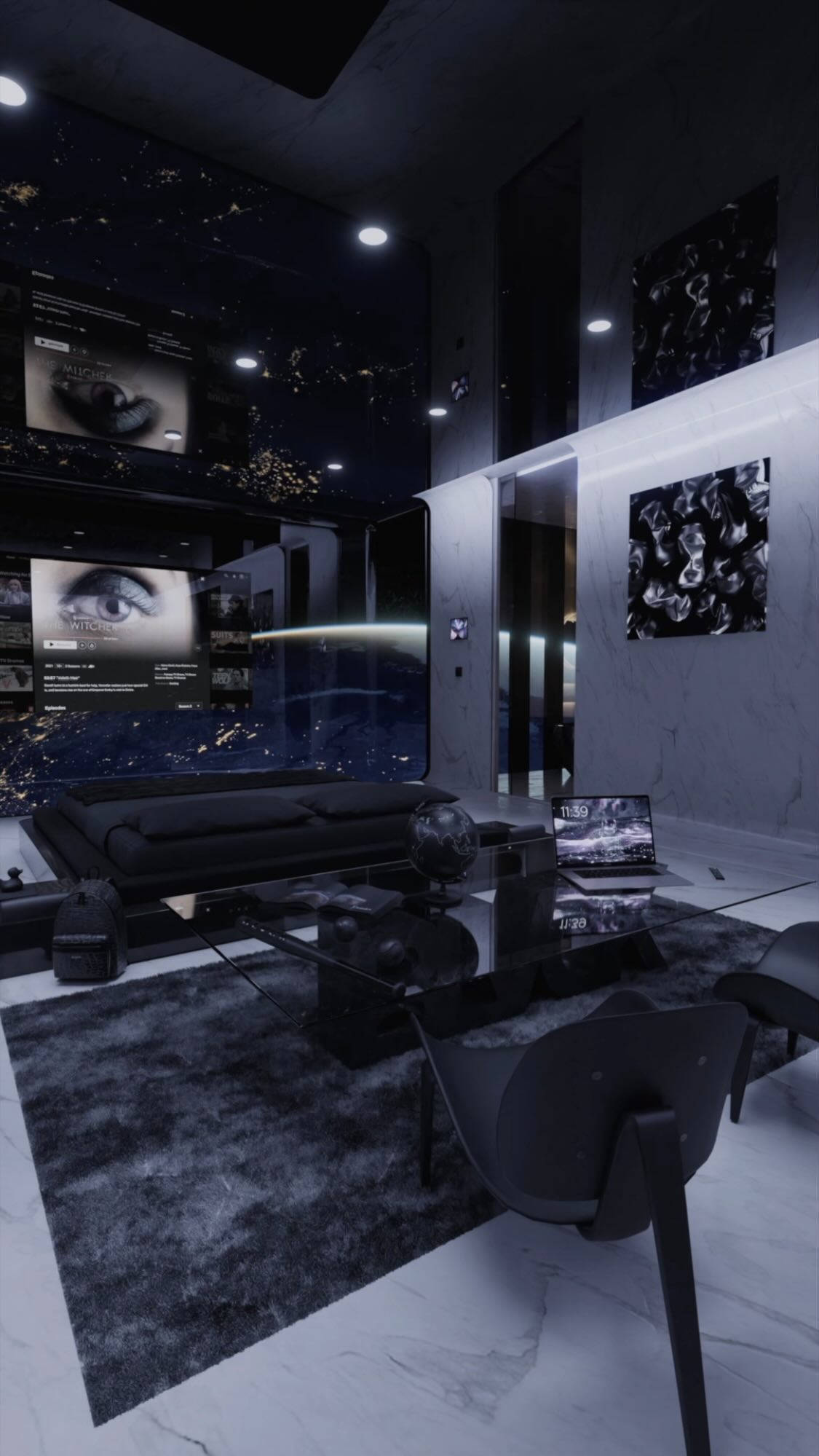 Blvck Paris, black and white theme, sleek modern living room, Full HD Phone Wallpaper