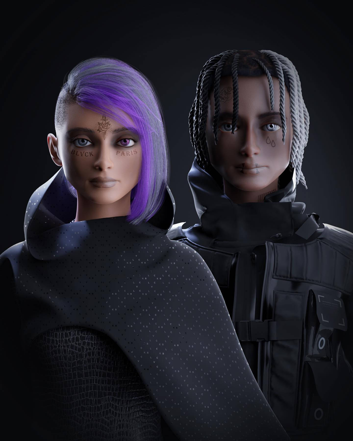 Blvck Paris, cyberpunk-style, purple hair, HD Phone Wallpaper