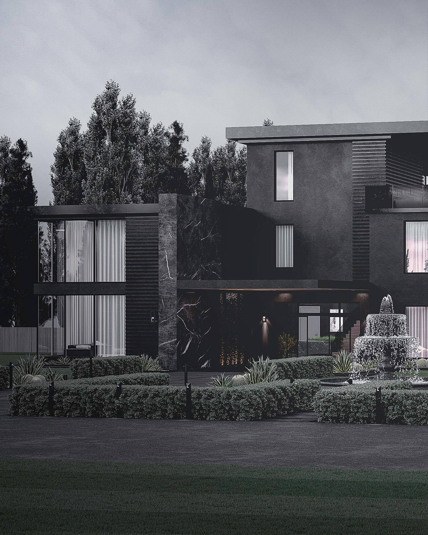 Blvck Paris, black house, glass walls, HD Phone Wallpaper