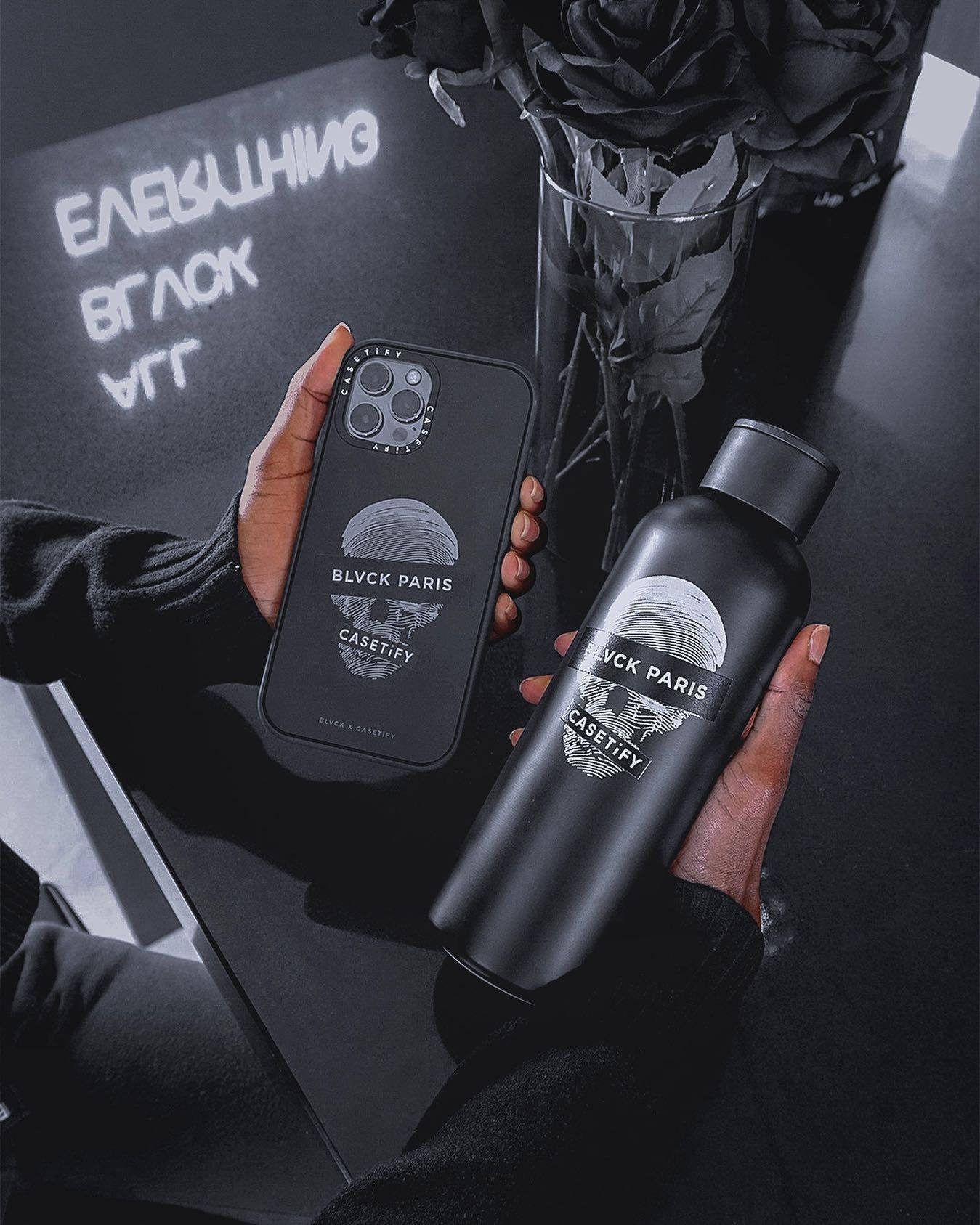 BLVCK PARIS, black phone case, bottle, HD Phone Wallpaper