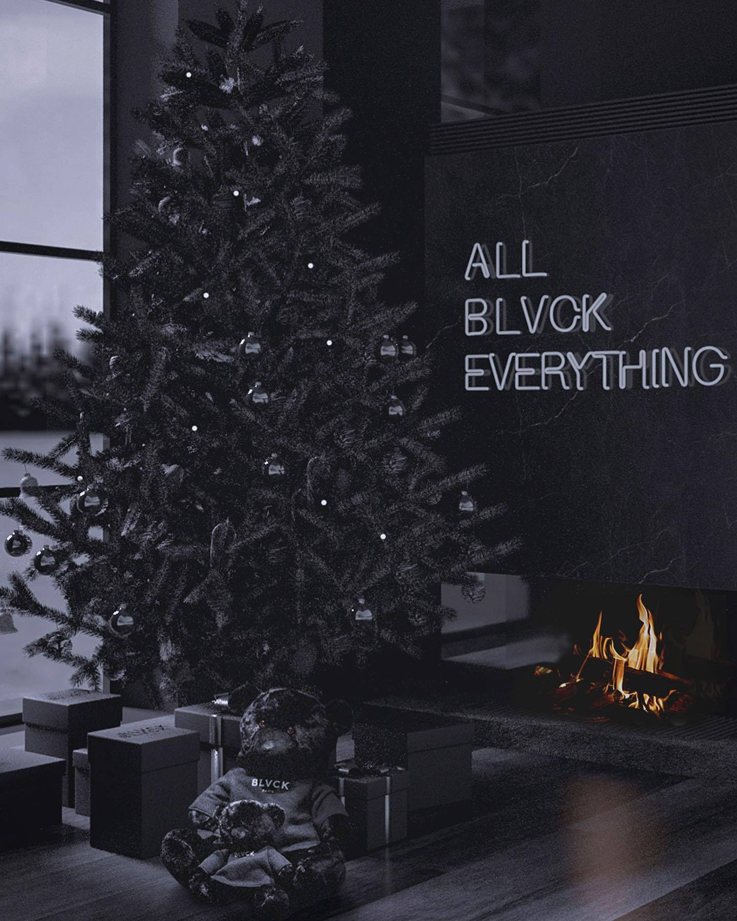 Blvck Paris, ALL BLVCK EVERYTHING, monochrome Christmas tree, HD Phone Wallpaper
