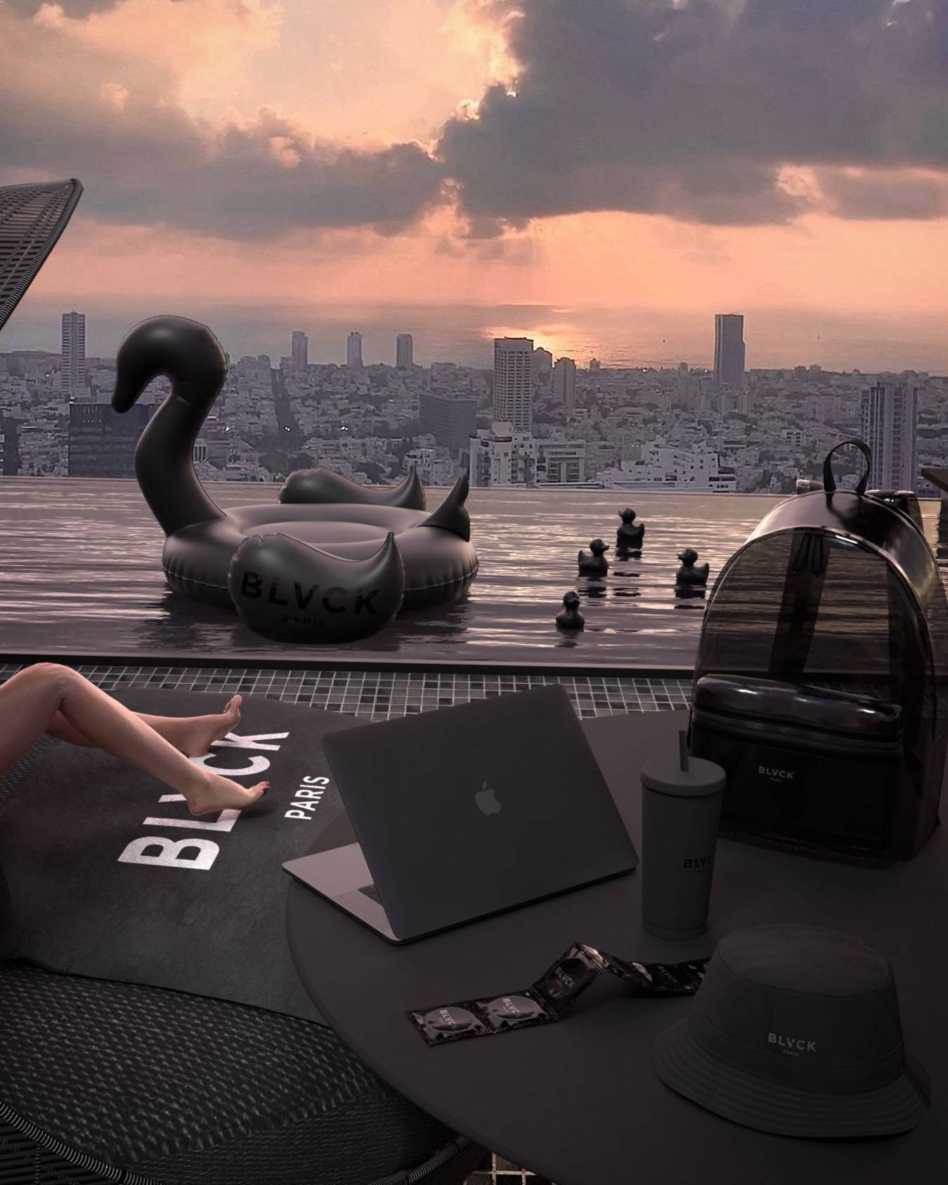 Blvck Paris, rooftop pool, sunset, HD Phone Wallpaper