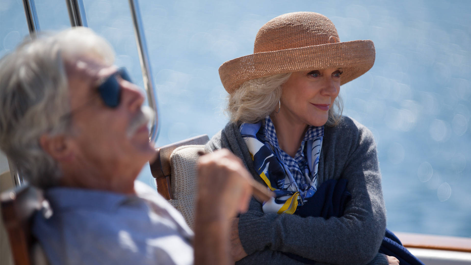 Blythe Danner, straw bowler, boat, Full HD Desktop Wallpaper