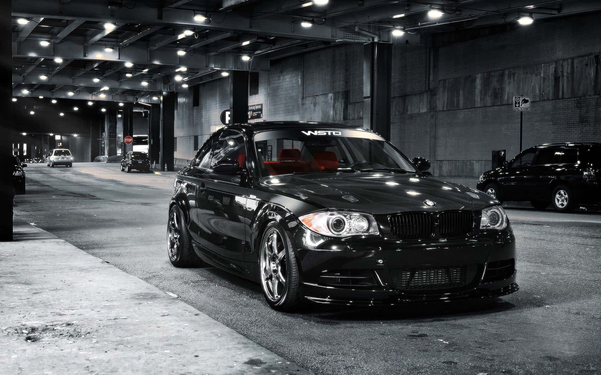 BMW 1 Series, black, red interior, Full HD Desktop Wallpaper