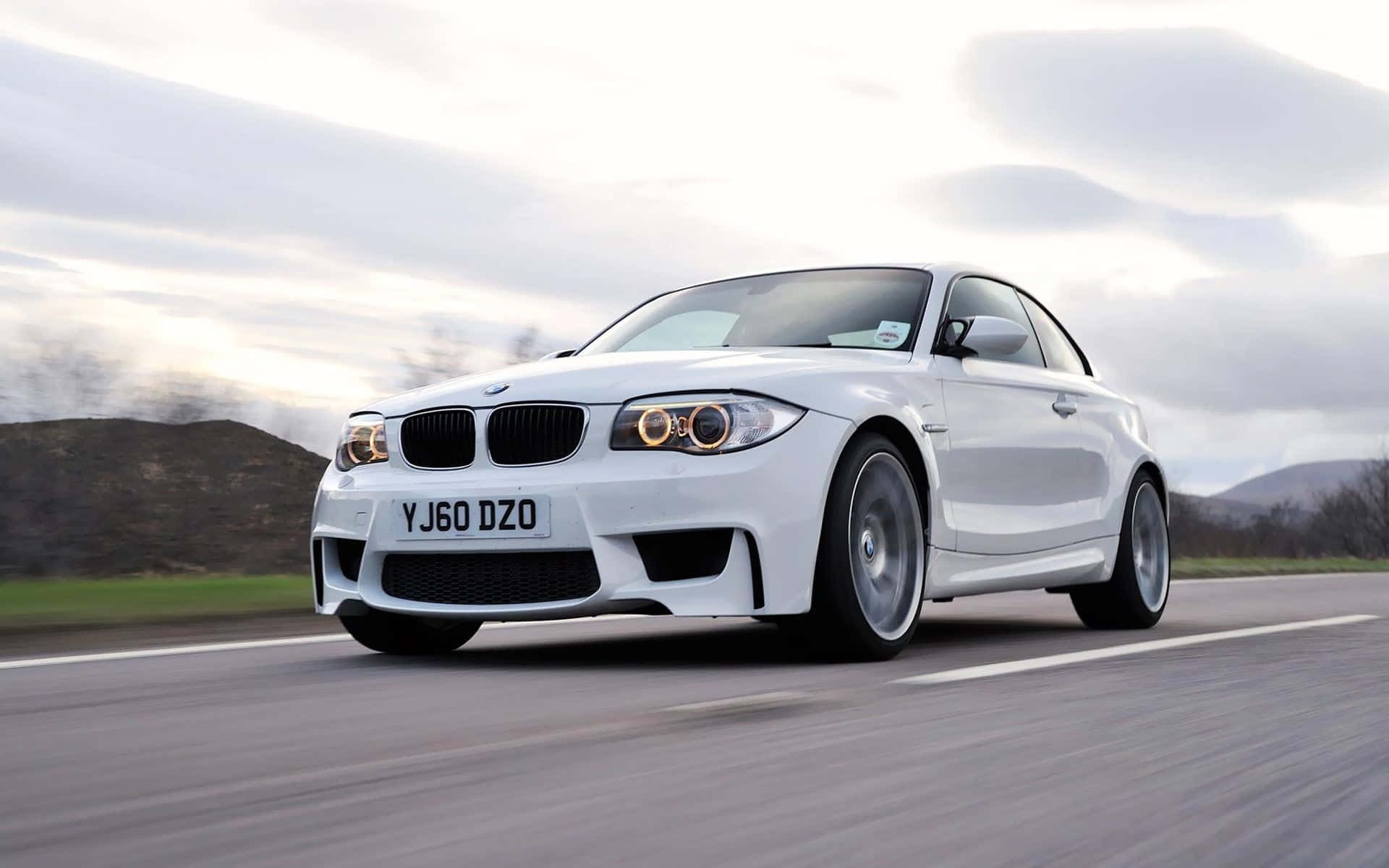 BMW 1 Series, sleek white, rural road, Full HD Desktop Wallpaper