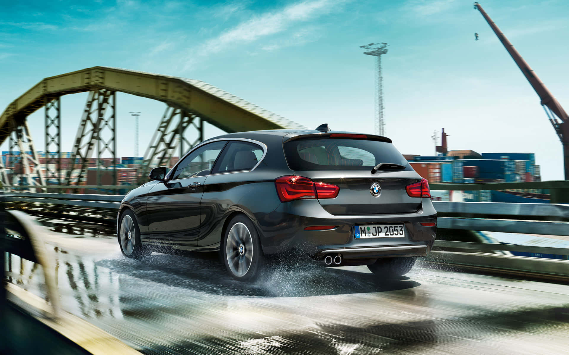 BMW 1 Series, black, wet bridge, Full HD Desktop Wallpaper