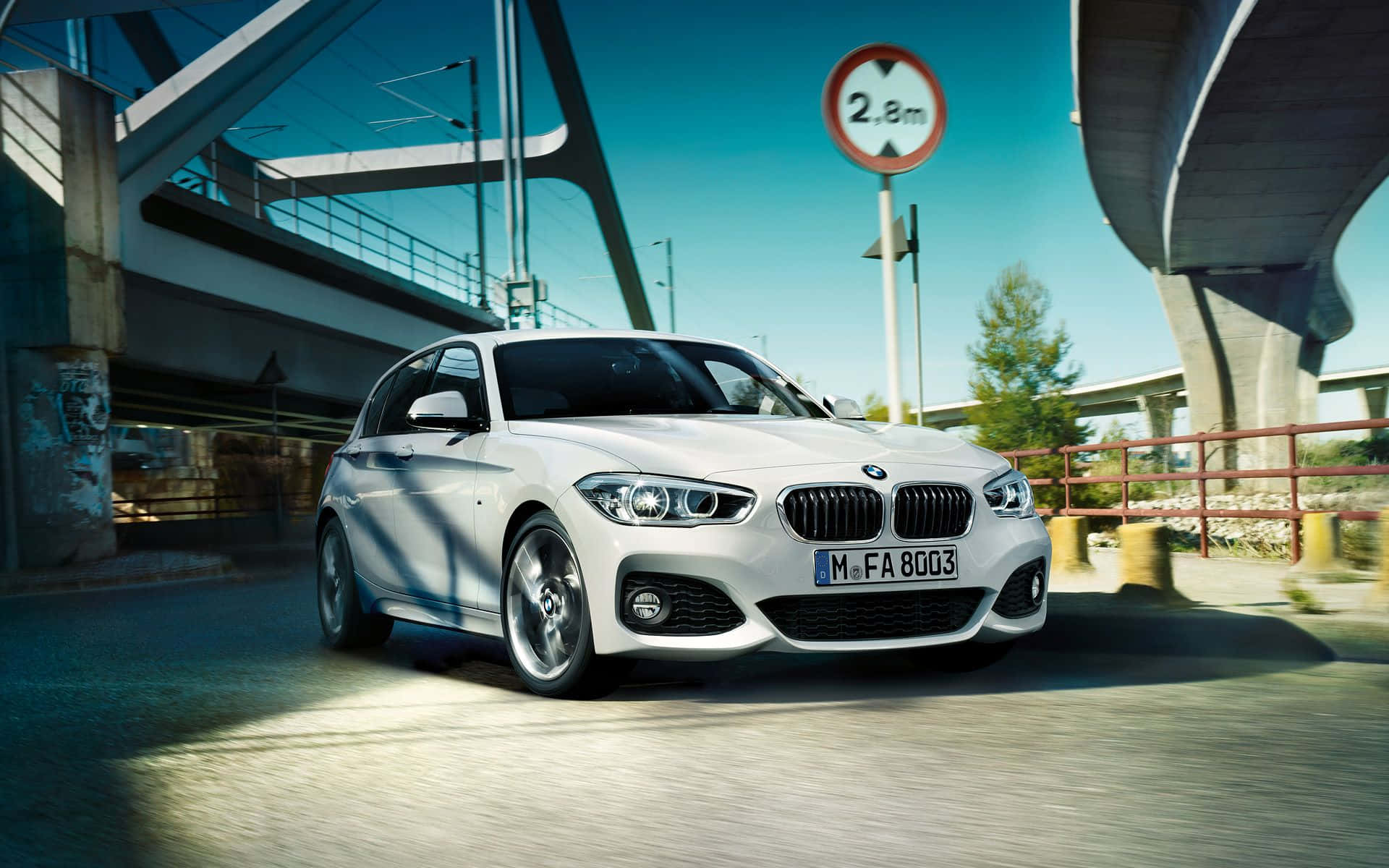 BMW 1 Series, white, modern concrete overpass, Full HD Desktop Wallpaper