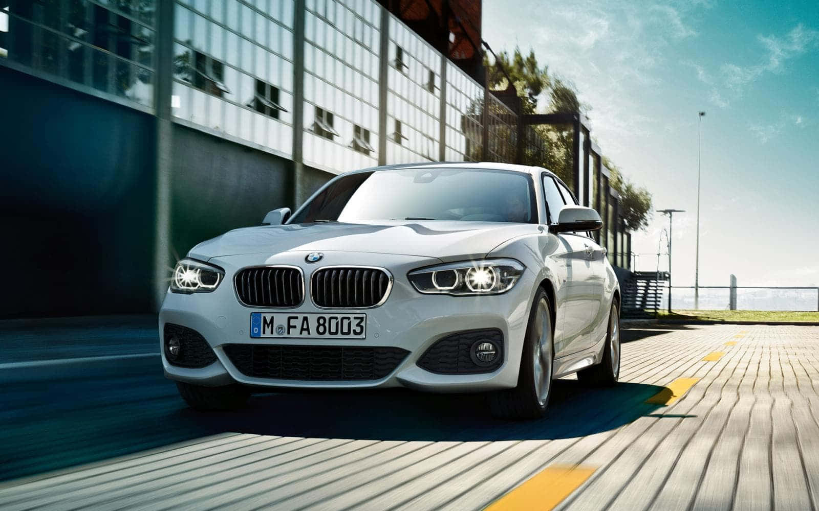 BMW 1 Series, silver, sunlit urban road, HD Desktop Wallpaper