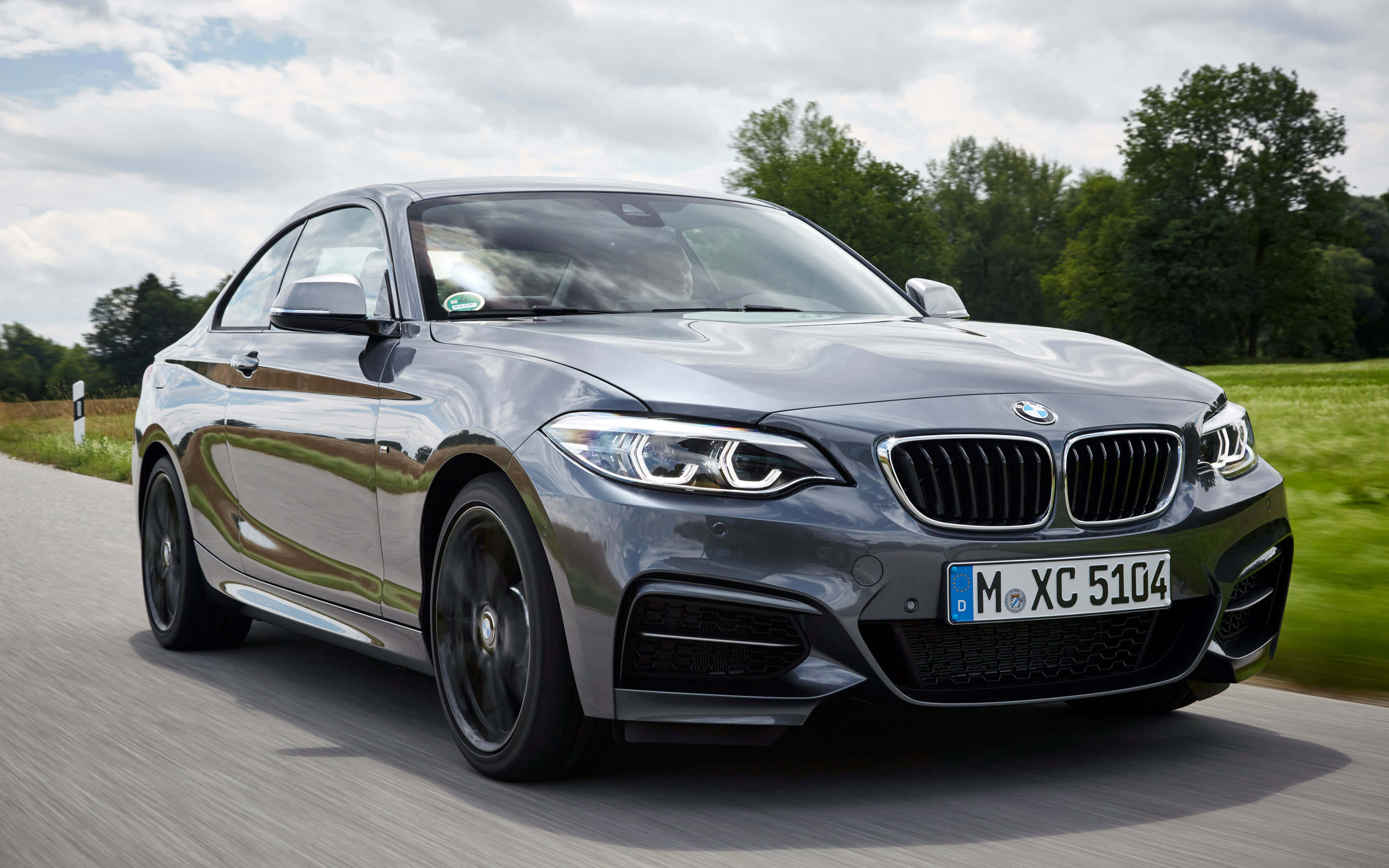 BMW 2 Series, silver, rural road, 2K Desktop Wallpaper