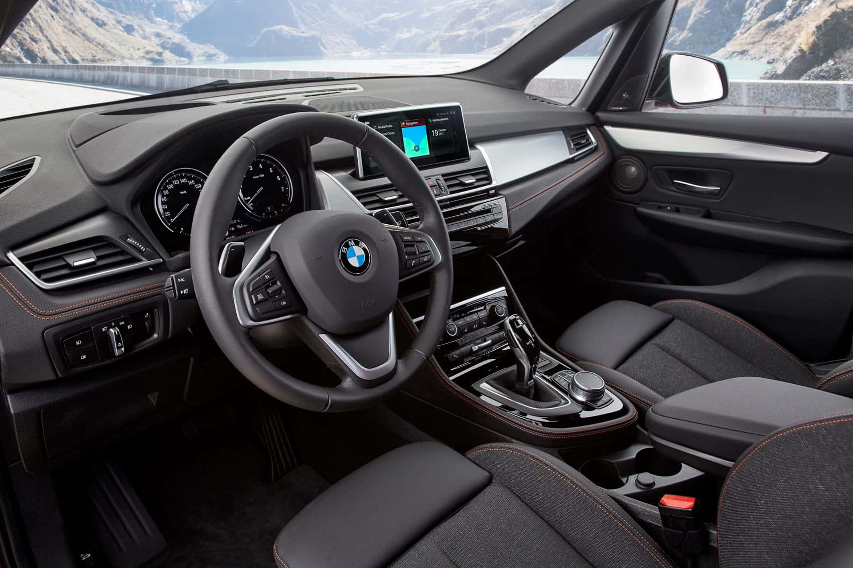 BMW 2 Series, black leather seats, stitching, HD Desktop Wallpaper