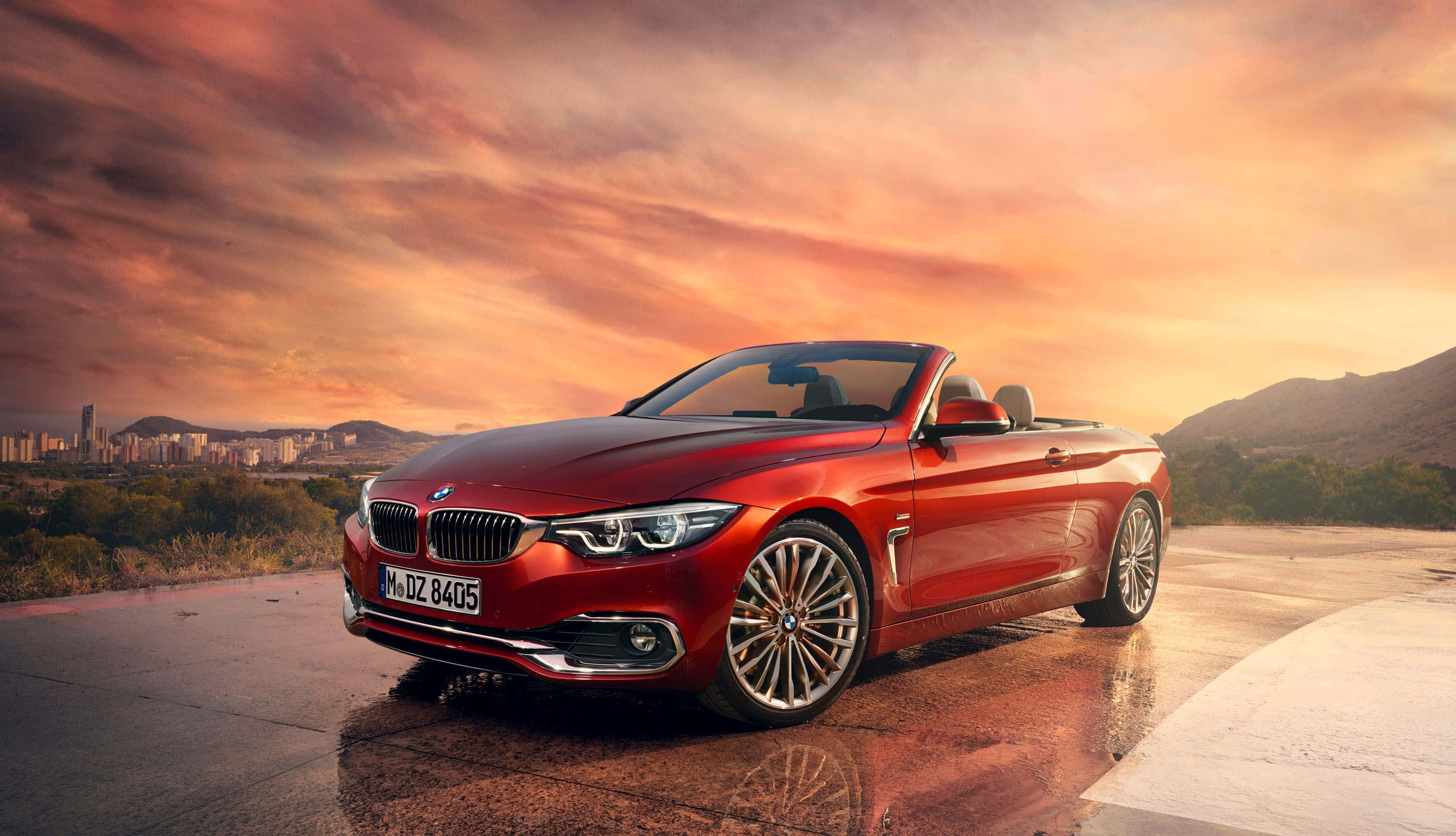 BMW 4 Series, glossy red, convertible, 2K Desktop Wallpaper