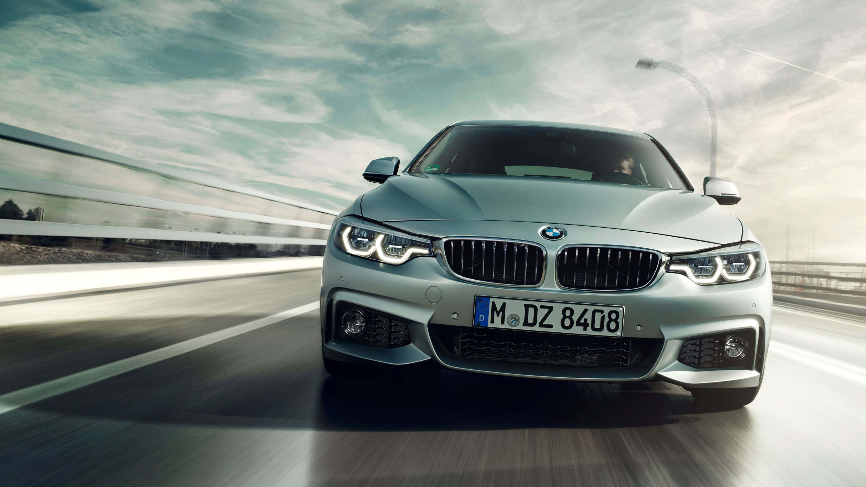BMW 4 Series, silver, highway, 2K Desktop Wallpaper