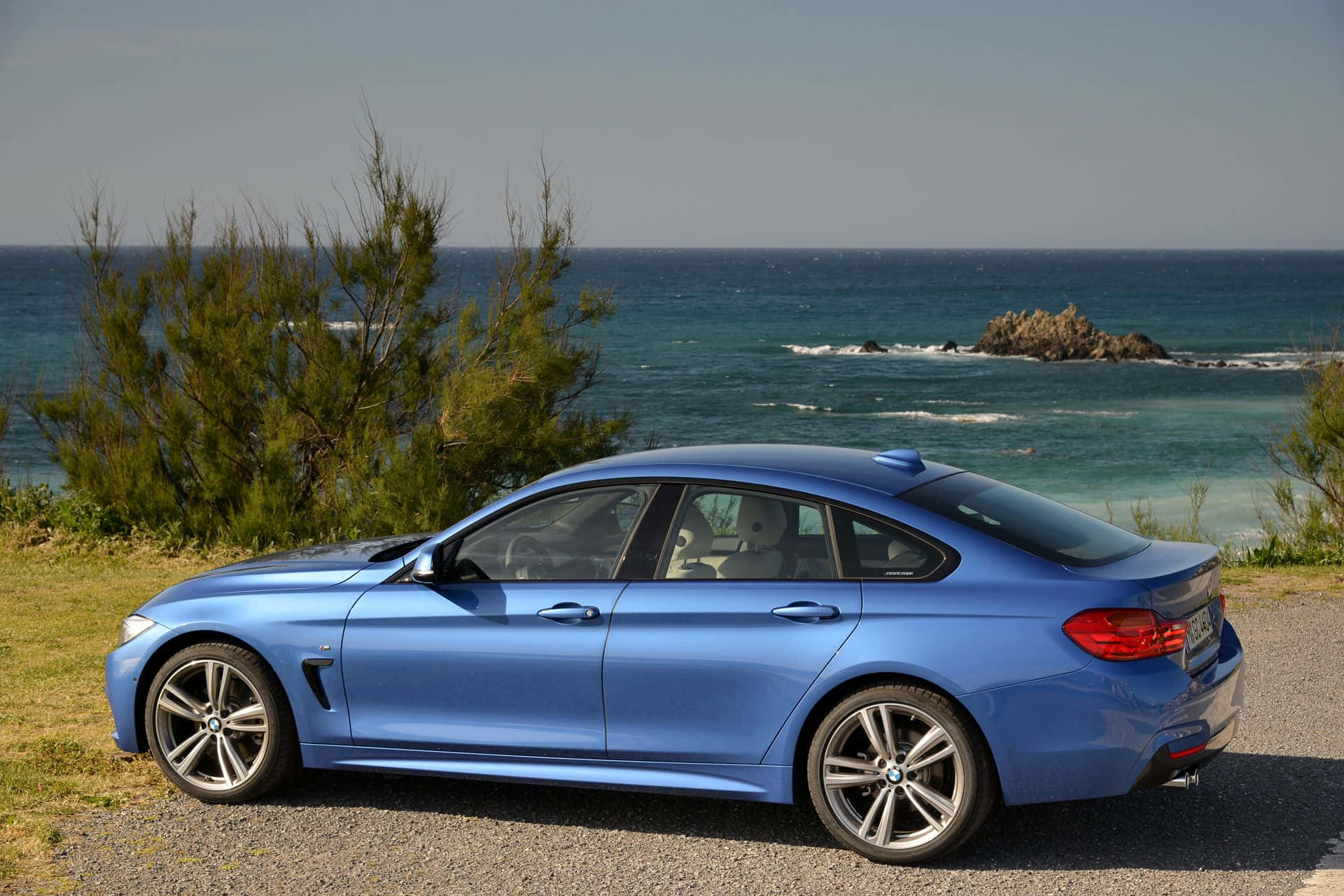 BMW 4 Series, blue, gravel path, Full HD Desktop Wallpaper