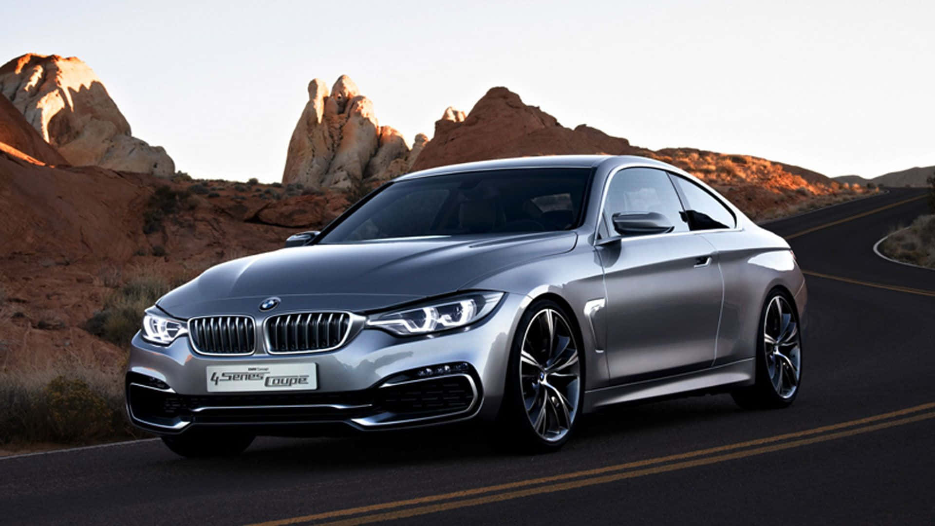 BMW 4 Series, silver, desert road, Full HD Desktop Wallpaper