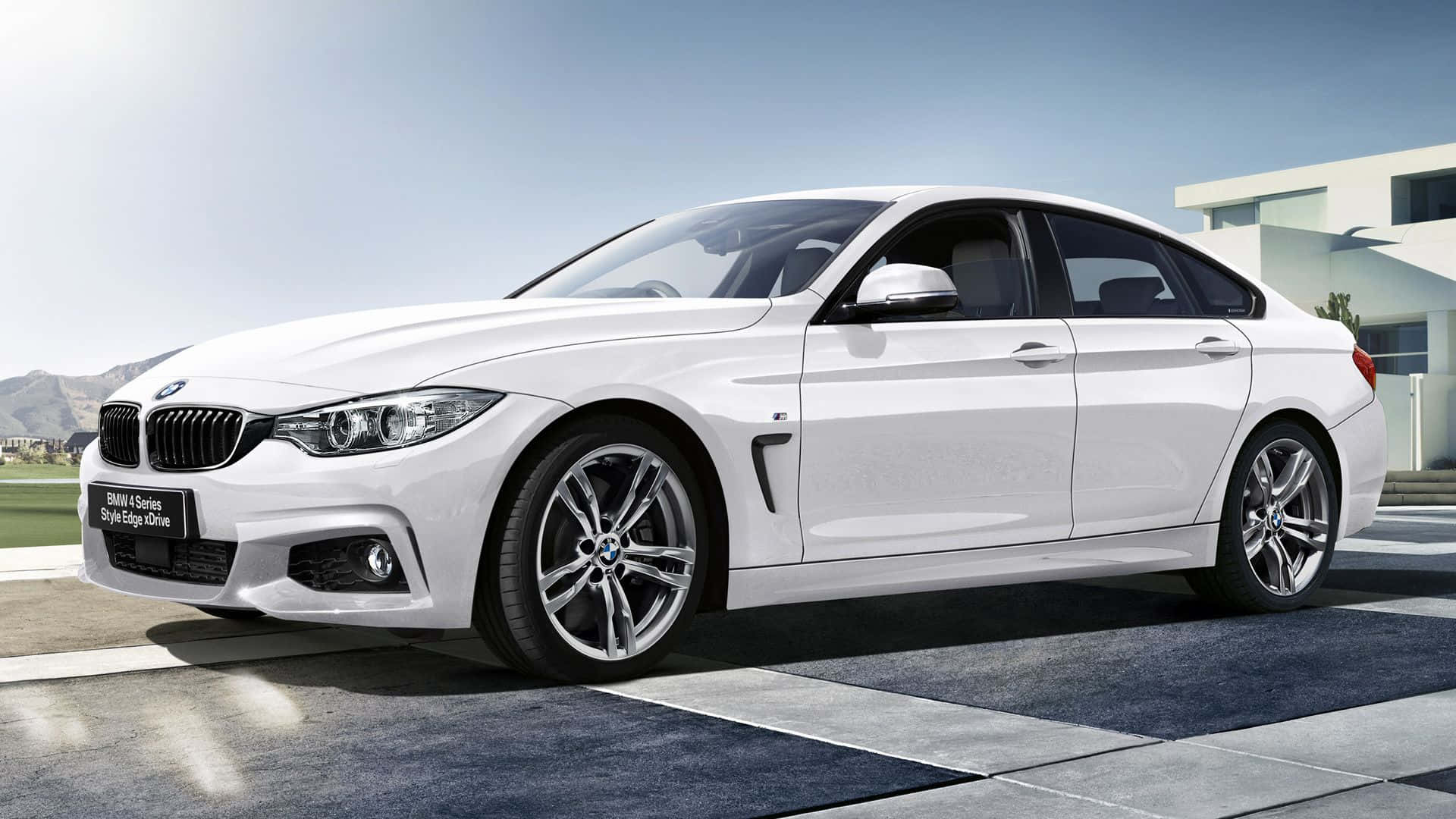 BMW 4 Series, white, modern tiled driveway, Full HD Desktop Wallpaper