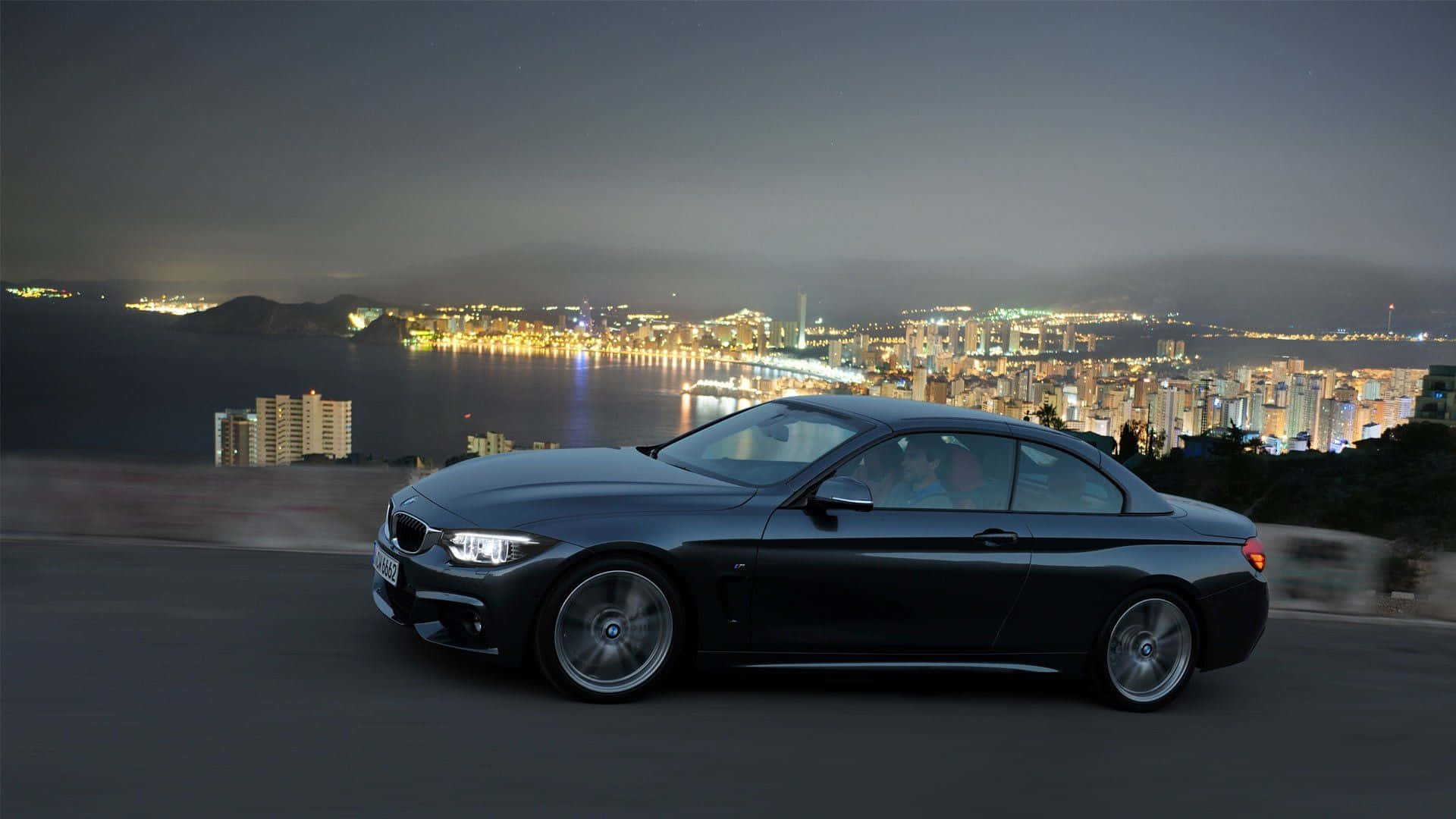 BMW 4 Series, black, coastal road, Full HD Desktop Wallpaper