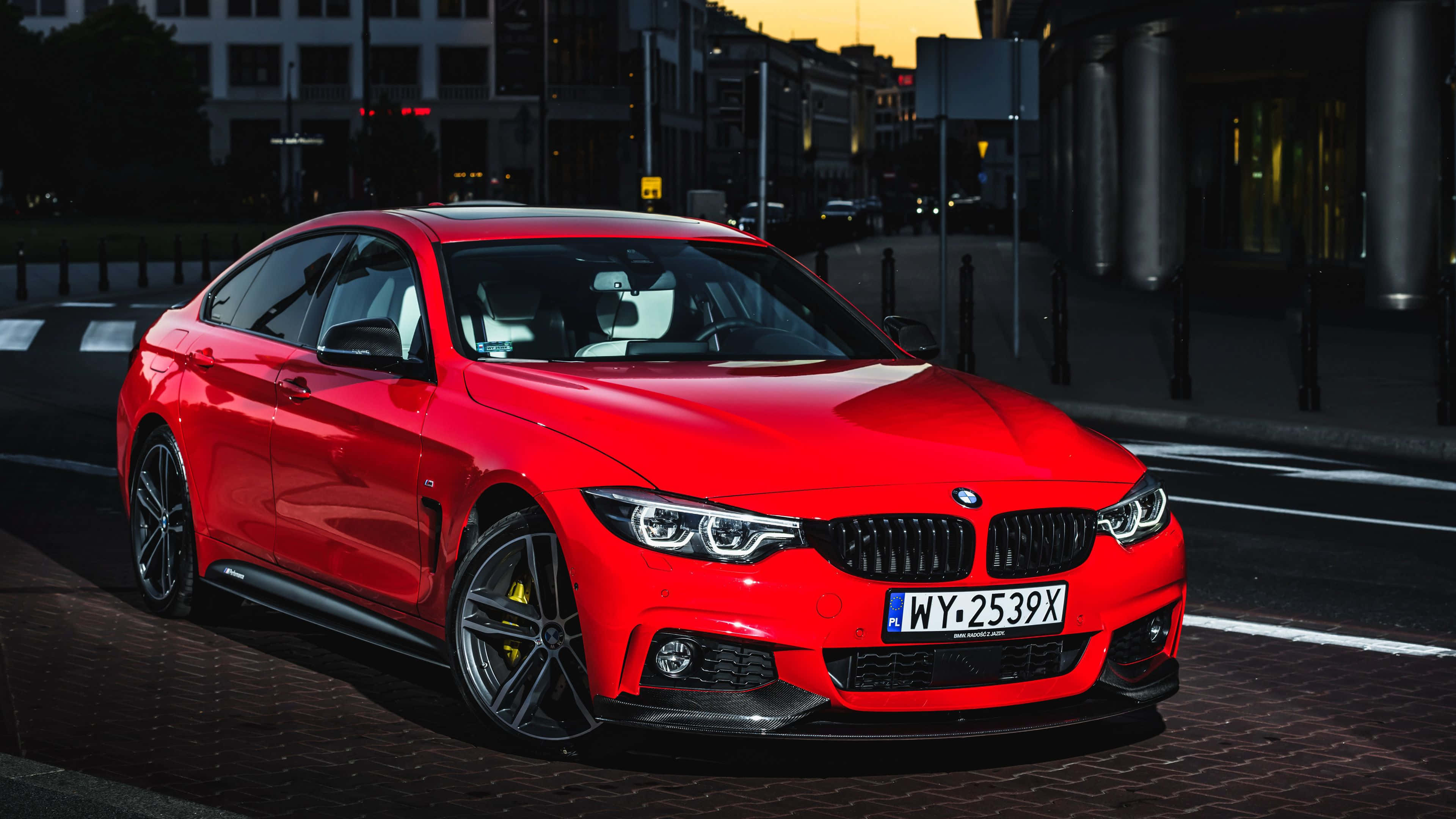 BMW 440i, vibrant red, golden sunset light, 4K Desktop Wallpaper