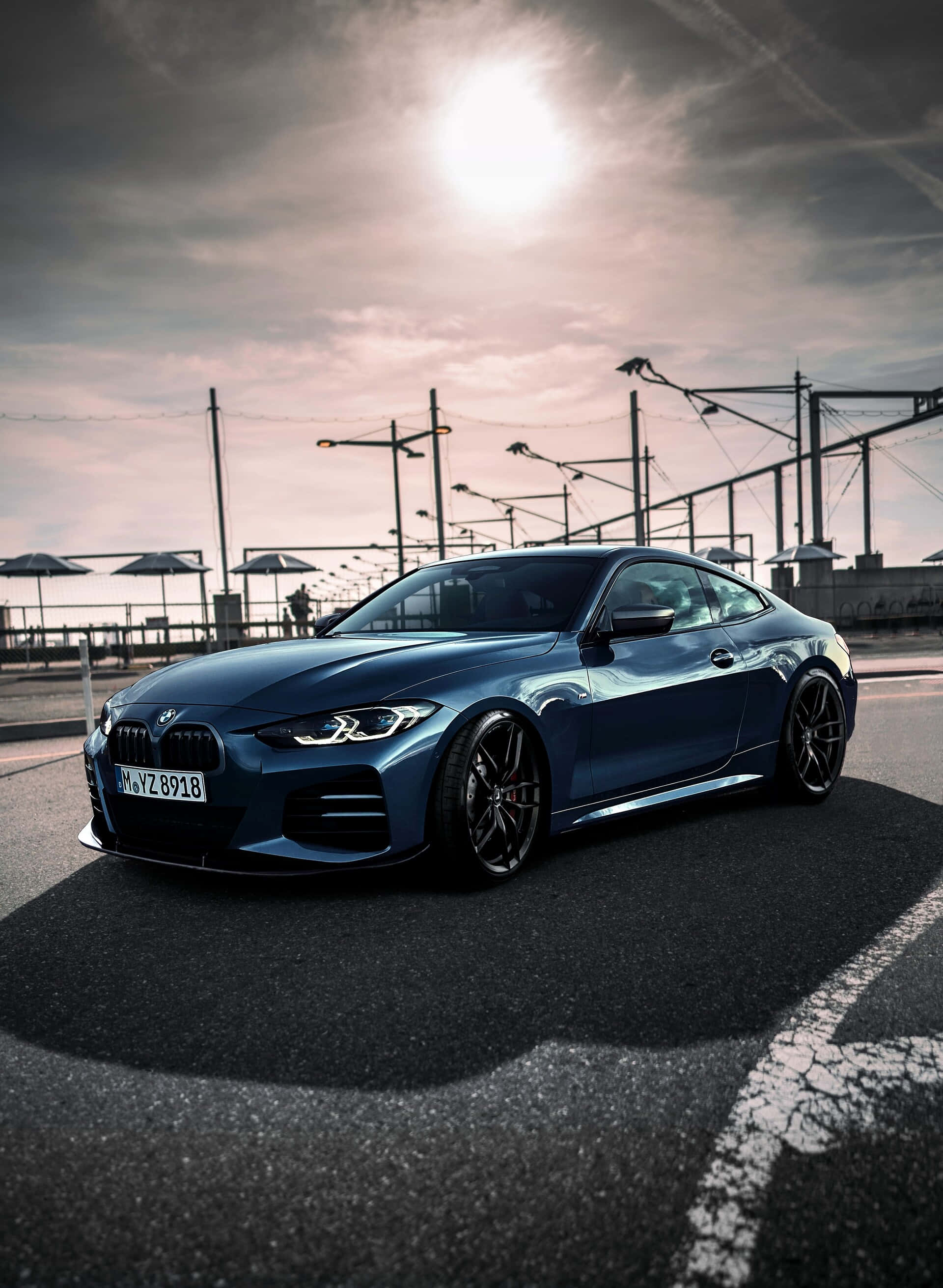 BMW 440i, sleek blue, asphalt road, 2K Phone Wallpaper