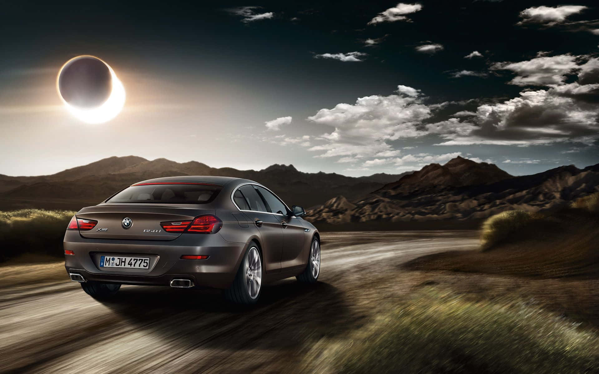 BMW 6 Series, gray, desert road, Full HD Desktop Wallpaper