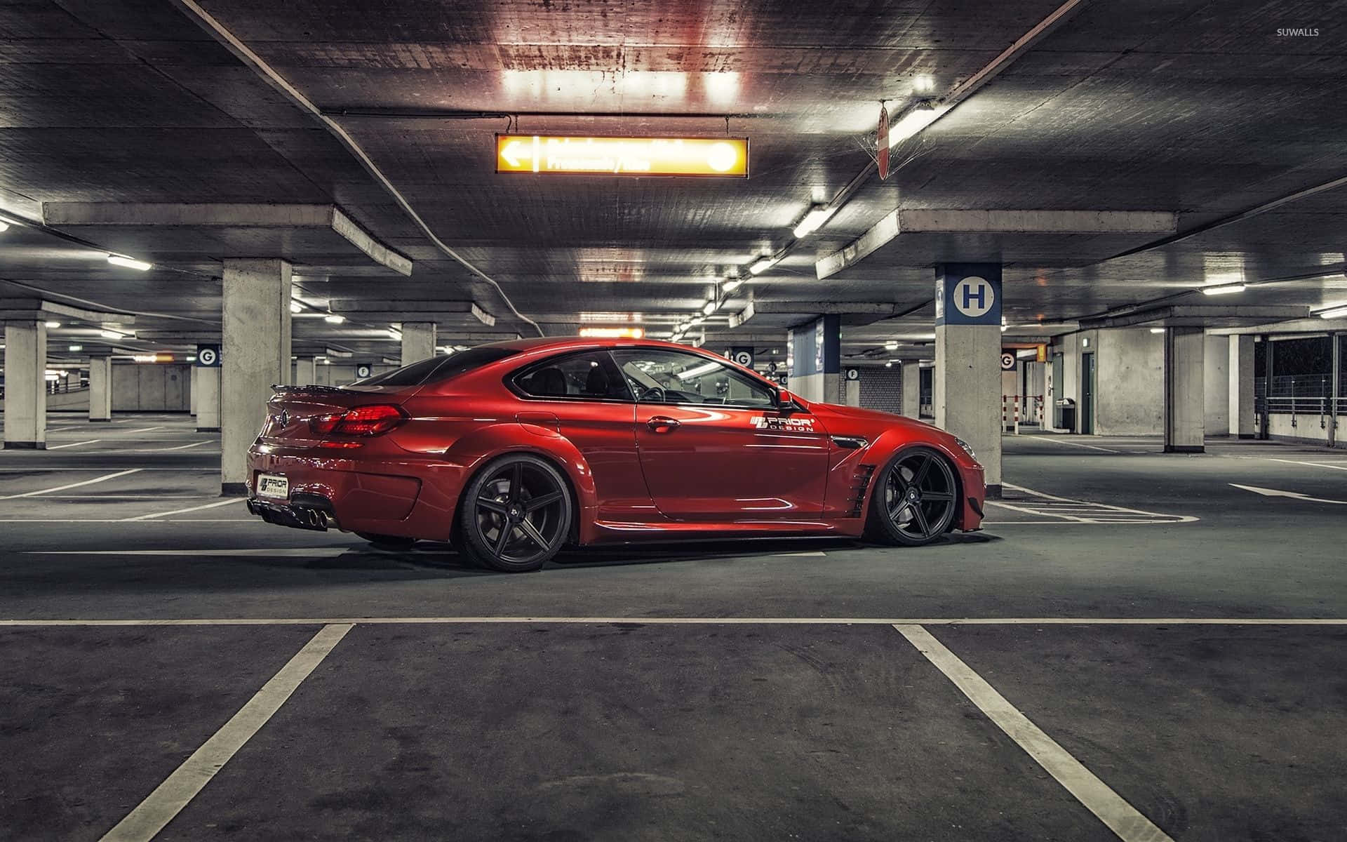 BMW 6 Series, glossy red, underground parking garage, Full HD Desktop Wallpaper