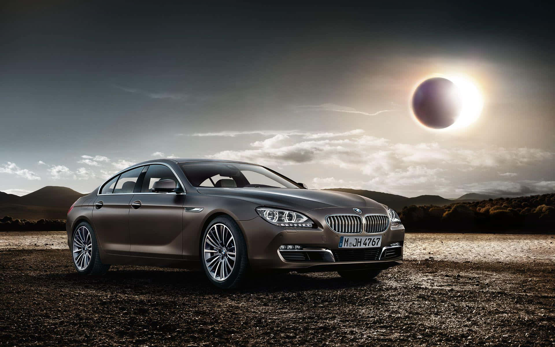 BMW 6 Series, sleek brown BMW sedan, dirt field, Full HD Desktop Wallpaper