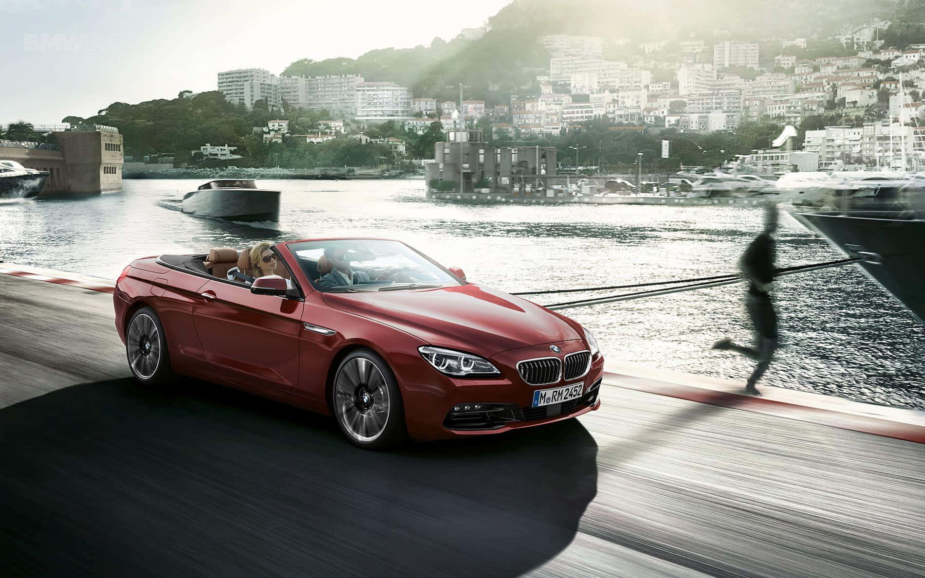 BMW 6 Series, red convertible, waterfront road, HD Desktop Wallpaper