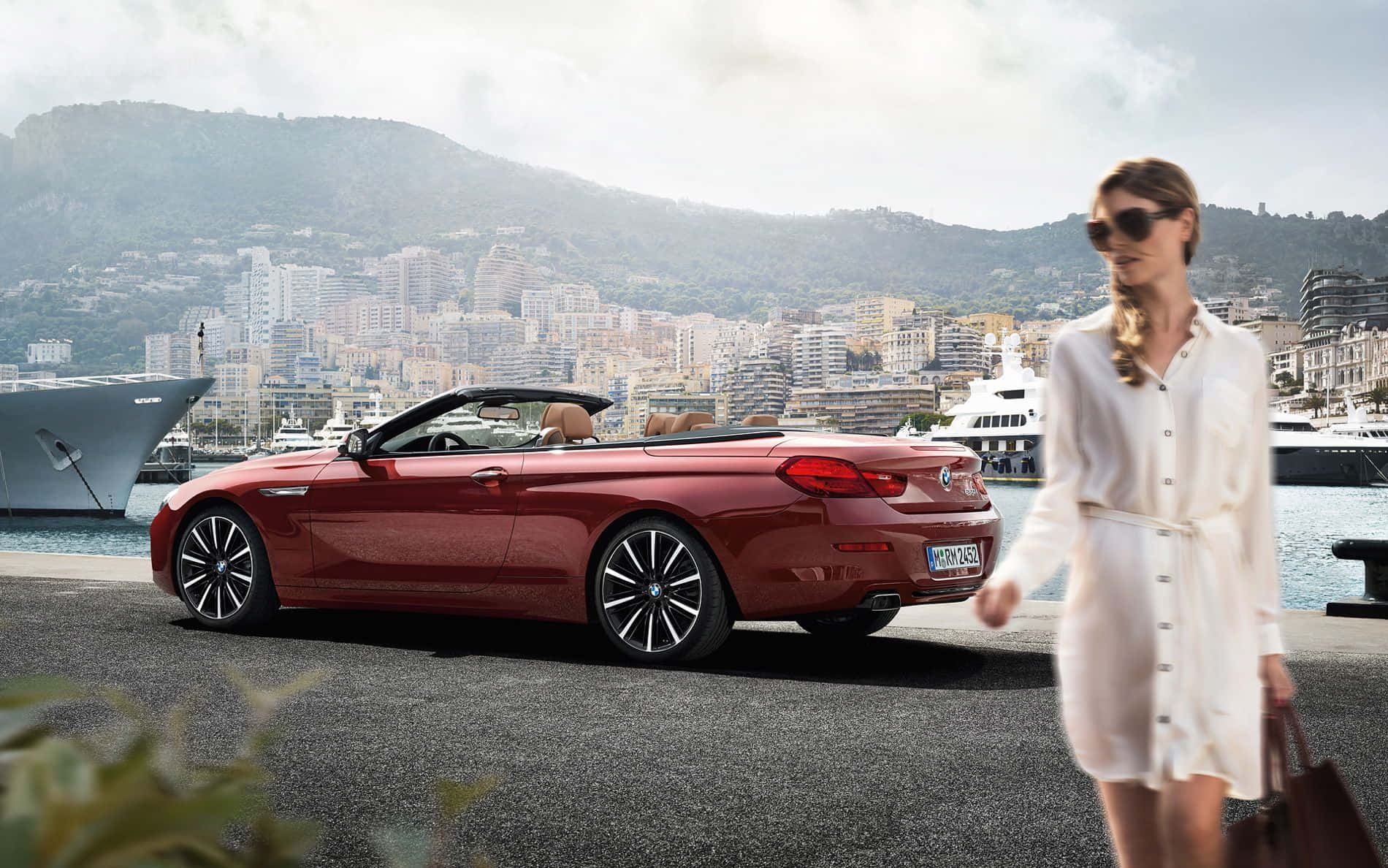 BMW 6 Series, red convertible, white dress, HD Desktop Wallpaper