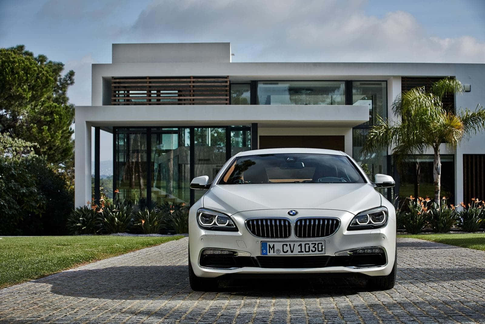 BMW 6 Series, silver, cobblestone driveway, HD Desktop Wallpaper