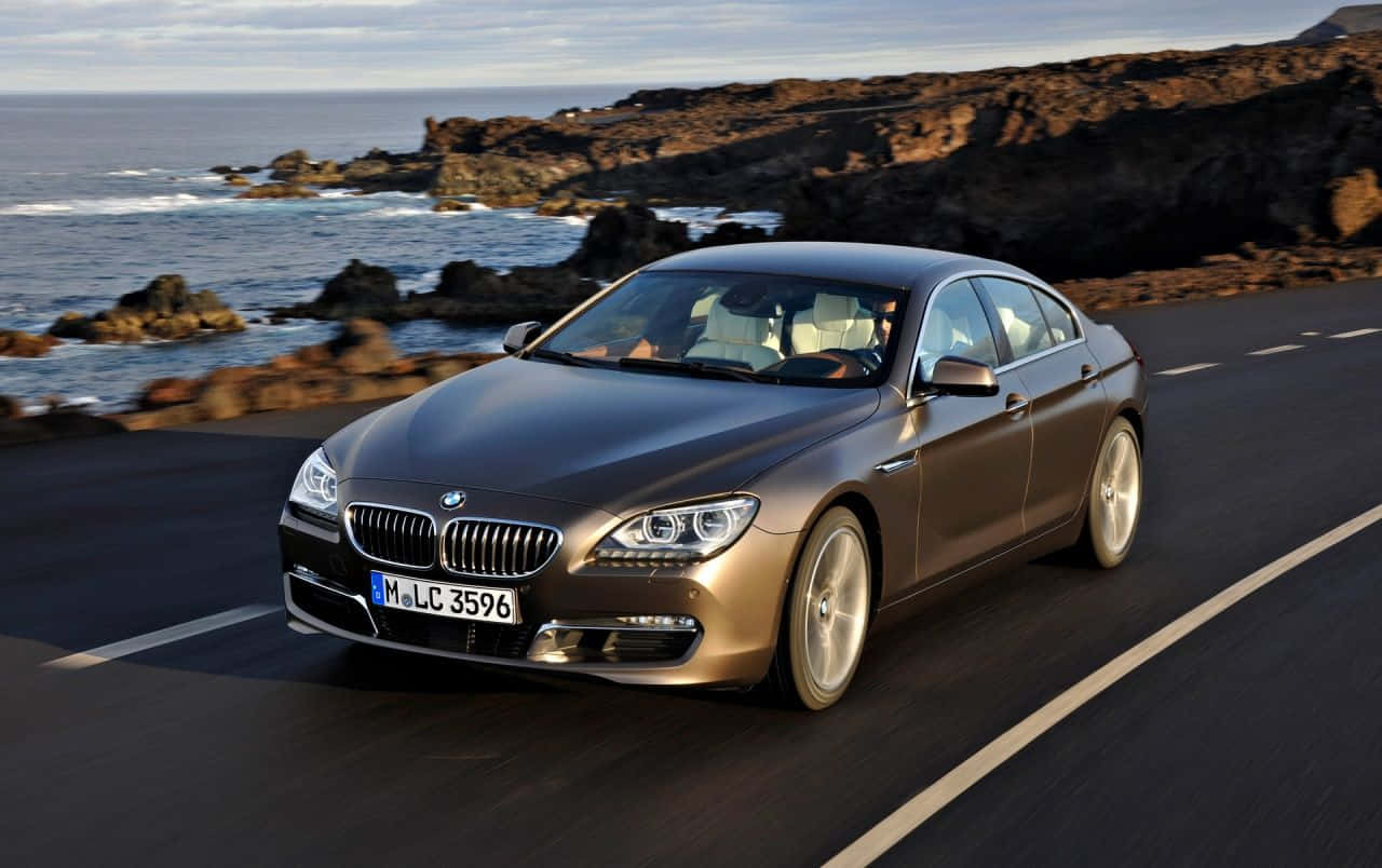 BMW 6 Series, bronze, coastal road, HD Desktop Wallpaper