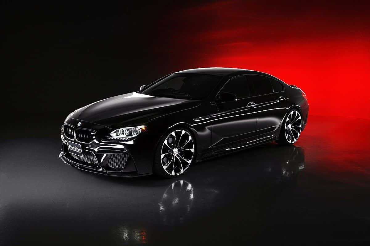 BMW 6 Series, sleek black, dramatic red studio lighting, SD Desktop Wallpaper