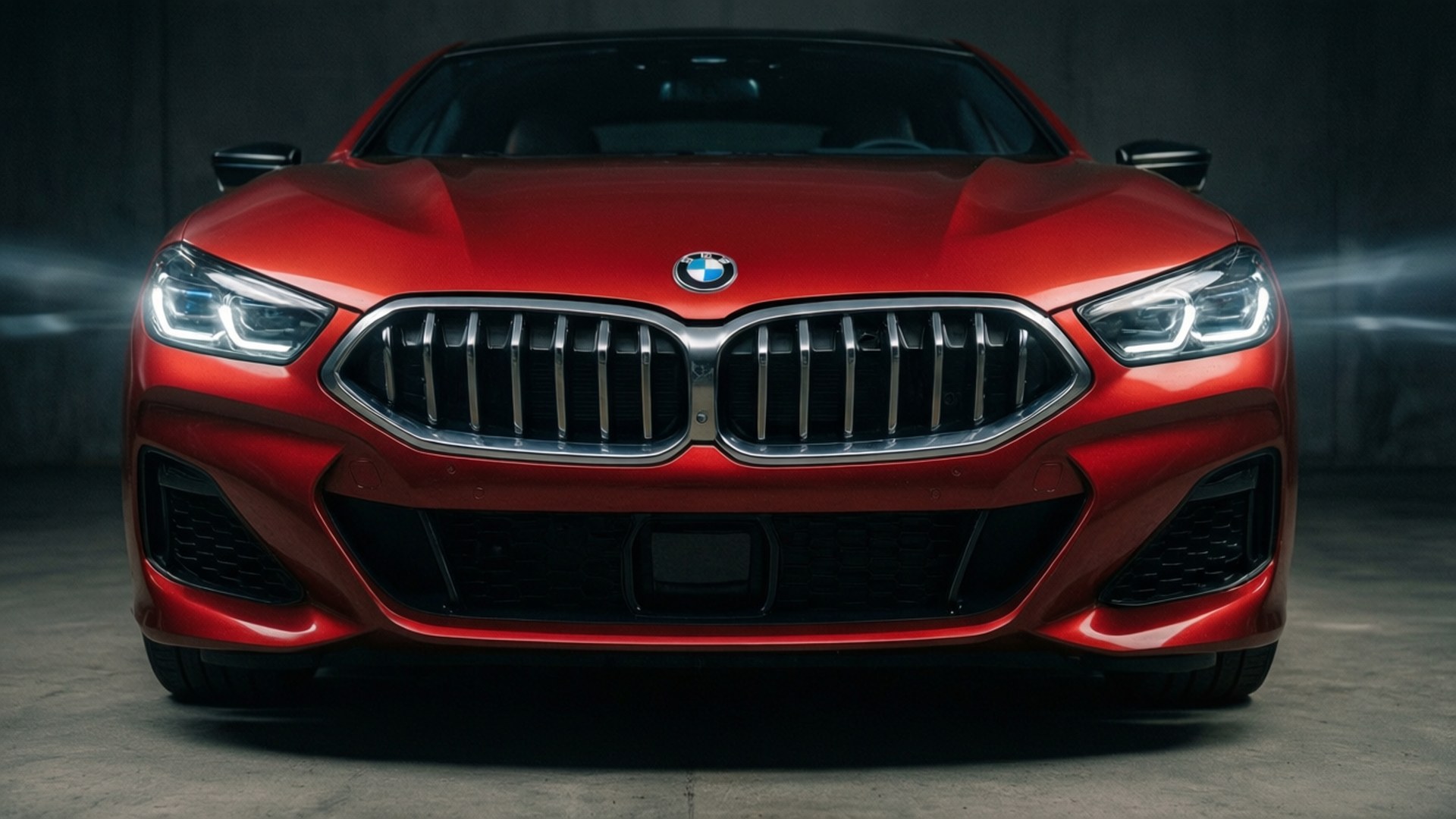red, BMW sports car, glowing headlights, Full HD Desktop Wallpaper