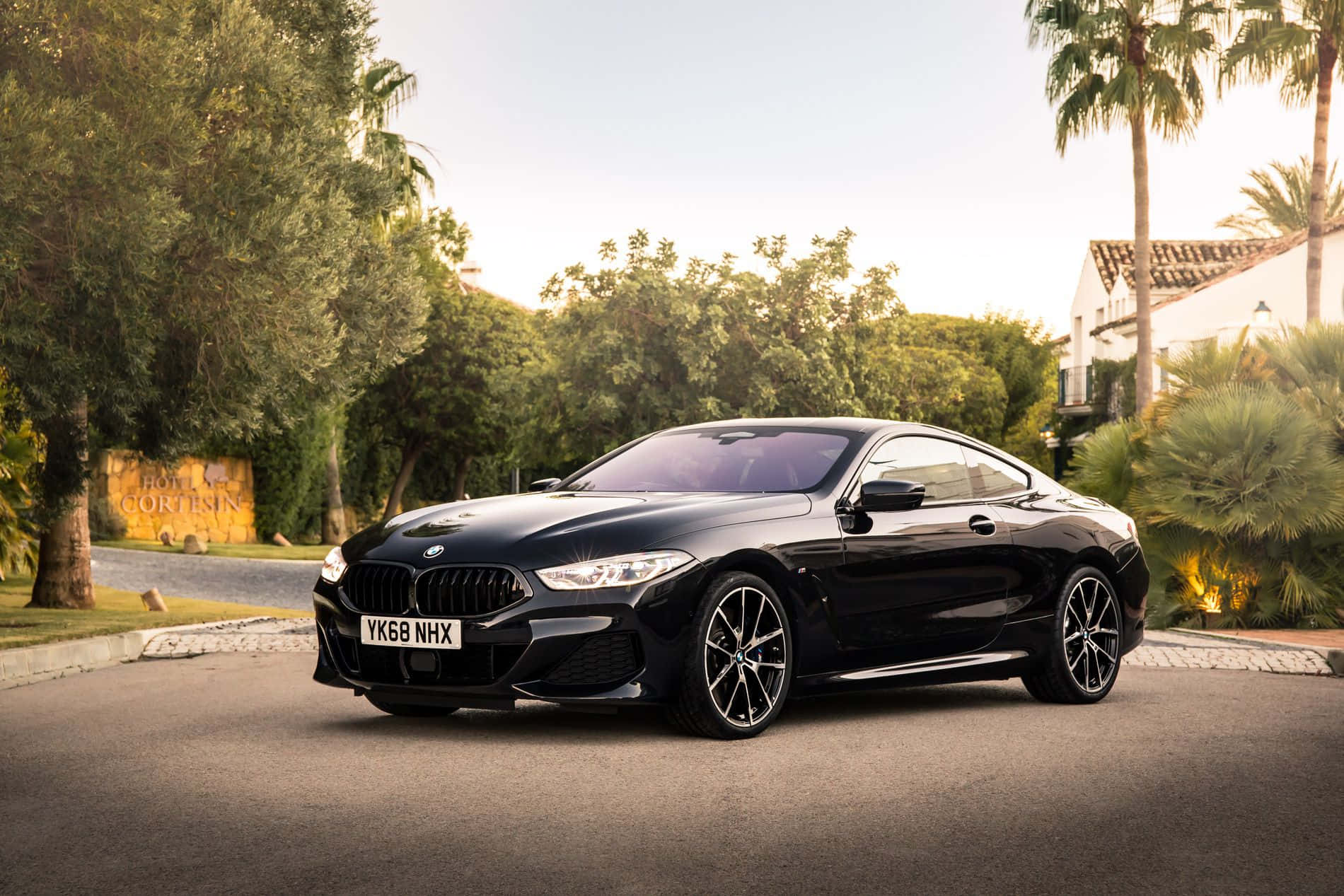 BMW 8 Series, black, golden hour, HD Desktop Wallpaper