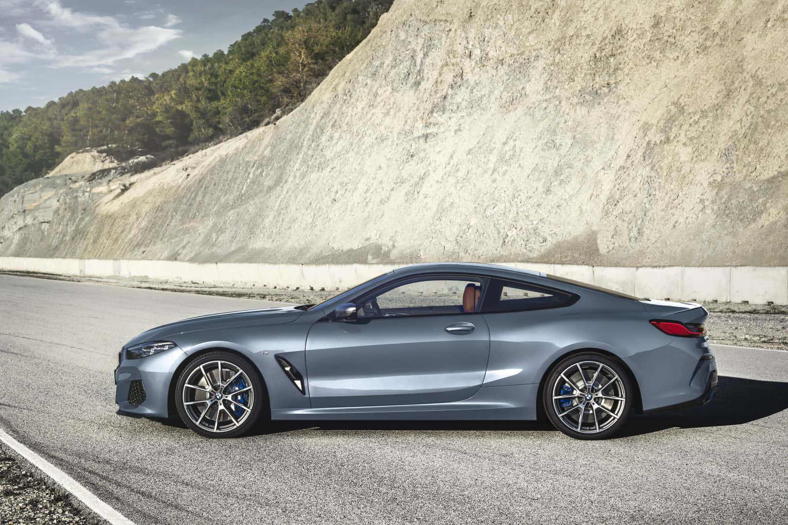 BMW 8 Series, silver, winding mountain road, HD Desktop Wallpaper