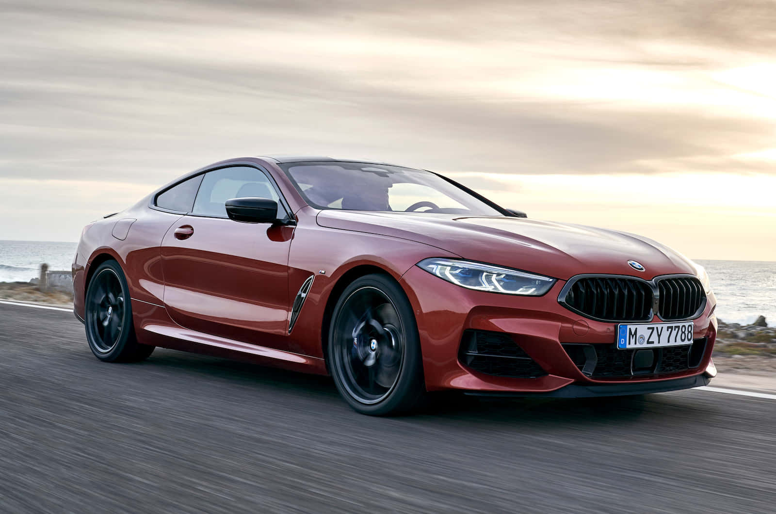 BMW 8 Series, red, coastal road, HD Desktop Wallpaper