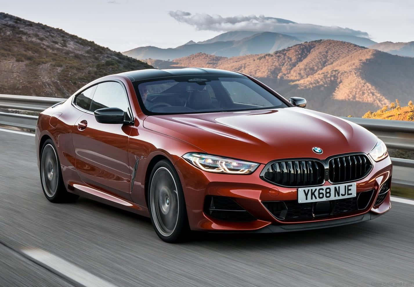 BMW 8 Series, red, mountain highway, HD Desktop Wallpaper
