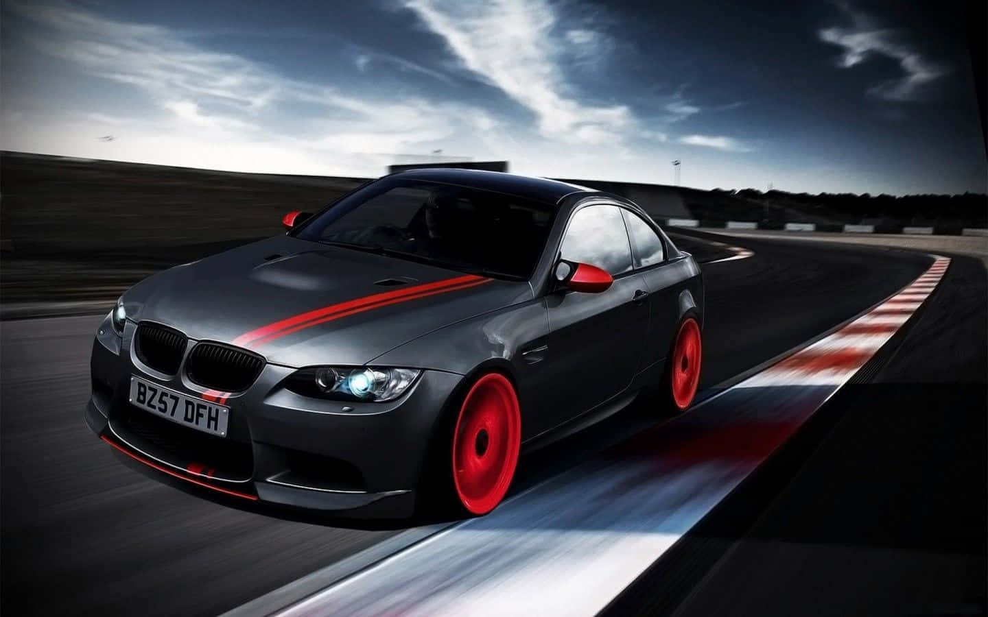 BMW, sleek gray sports car, bold red accents, HD Desktop Wallpaper