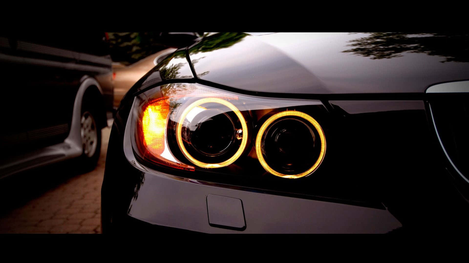 BMW, black, glowing halo headlights, Full HD Desktop Wallpaper