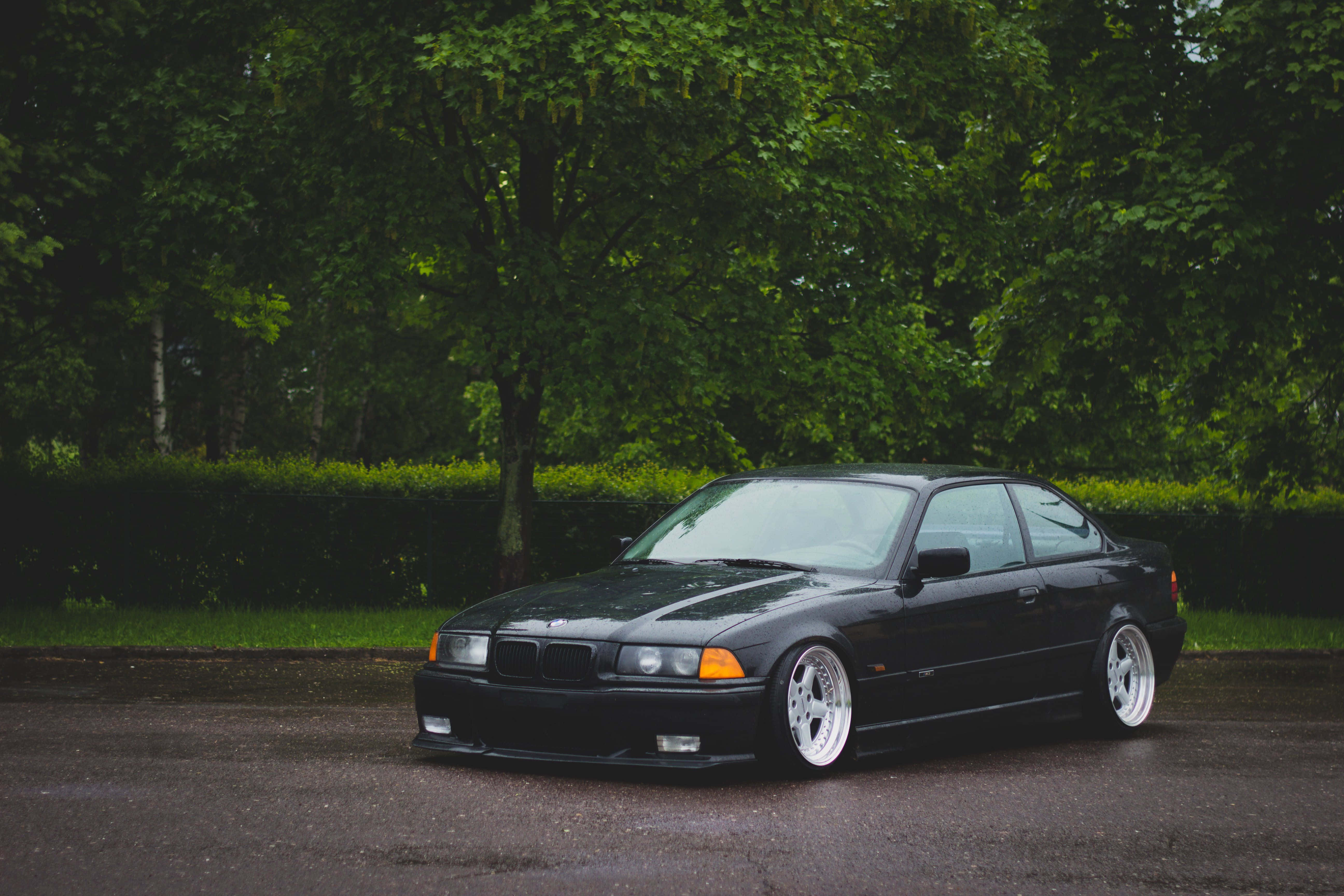 BMW E36, black, coupe, 5K Desktop Wallpaper