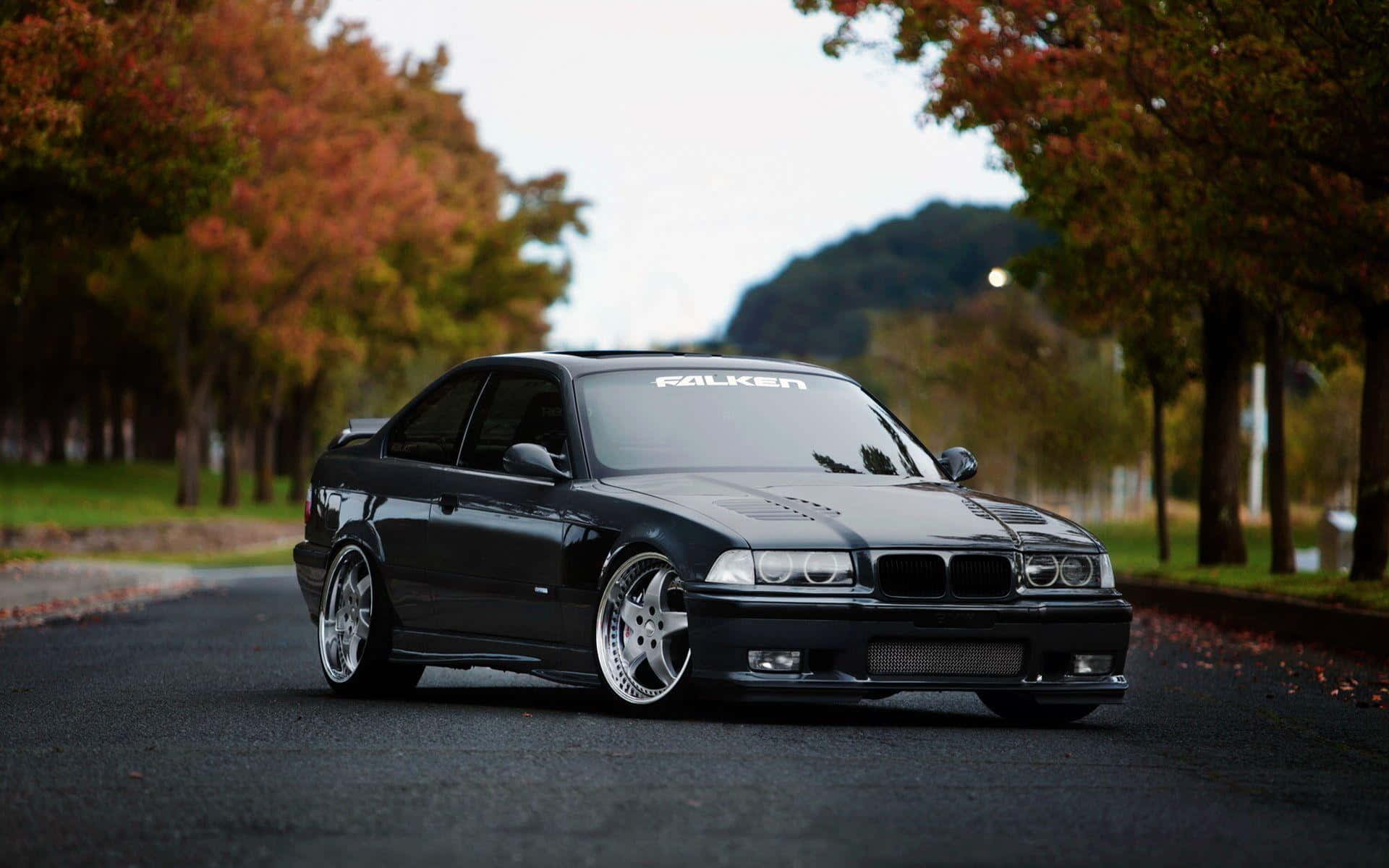 BMW E36, black, autumn, Full HD Desktop Wallpaper