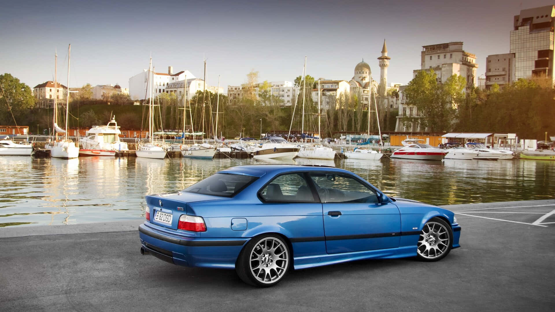 BMW E36, blue, coupe, Full HD Desktop Wallpaper