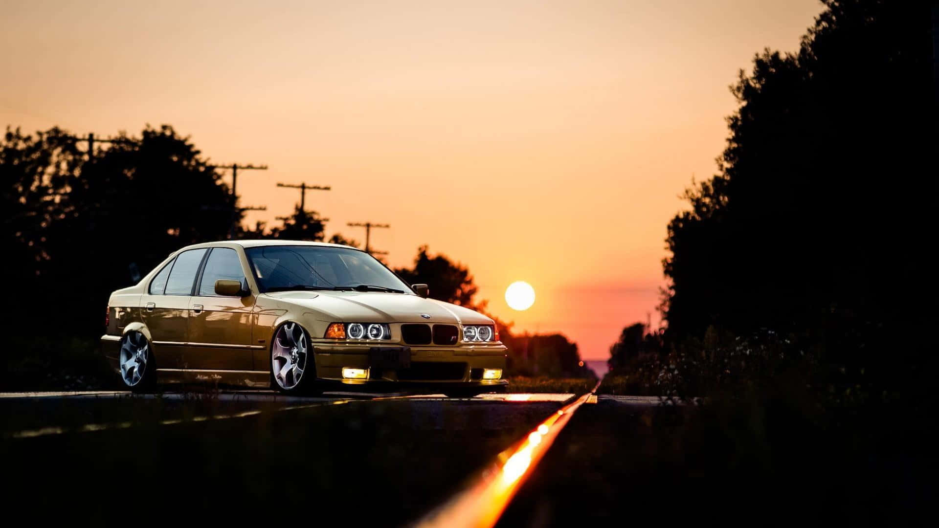 BMW E36, gold, sunset, Full HD Desktop Wallpaper