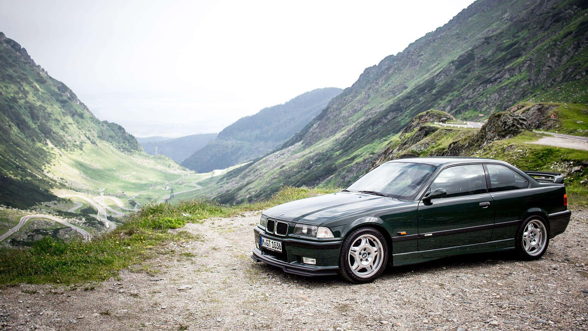 BMW E36, dark green, gravel overlook, Full HD Desktop Wallpaper